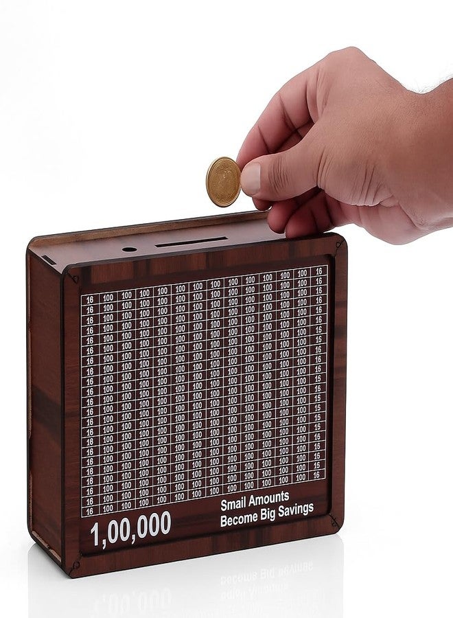 Japak Money Bank Wooden Piggy Bank for Kids & Adults, Coin Box with Carved Design, Savings Box, Mini Bank, Wooden Coin Box, Money Saver, Piggy Bank with Numbers (Pack of 1) - Image 1